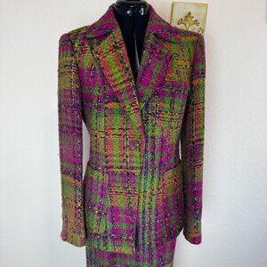 Vintage Bazar Christian LaCroix Sz 40FR Multicolor Wool Blend Blazer and Skirt